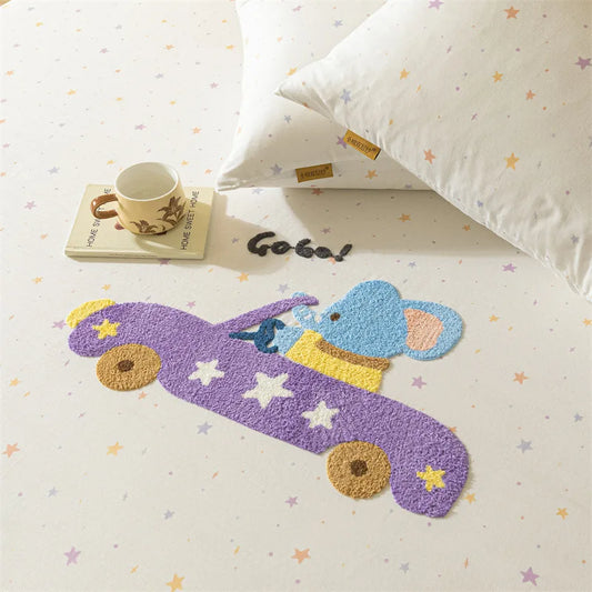 DecorBites™ Cartoon Embroidered Fitted Sheet Single Bed Cover, 100% Cotton, All Seasons, Anti-Slip