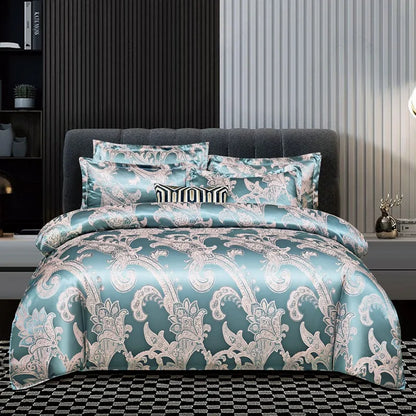 DecorBites™ Jacquard Satin Summer Bedding Set - Elegant & Skin Friendly Duvet Cover - Single/Double Size