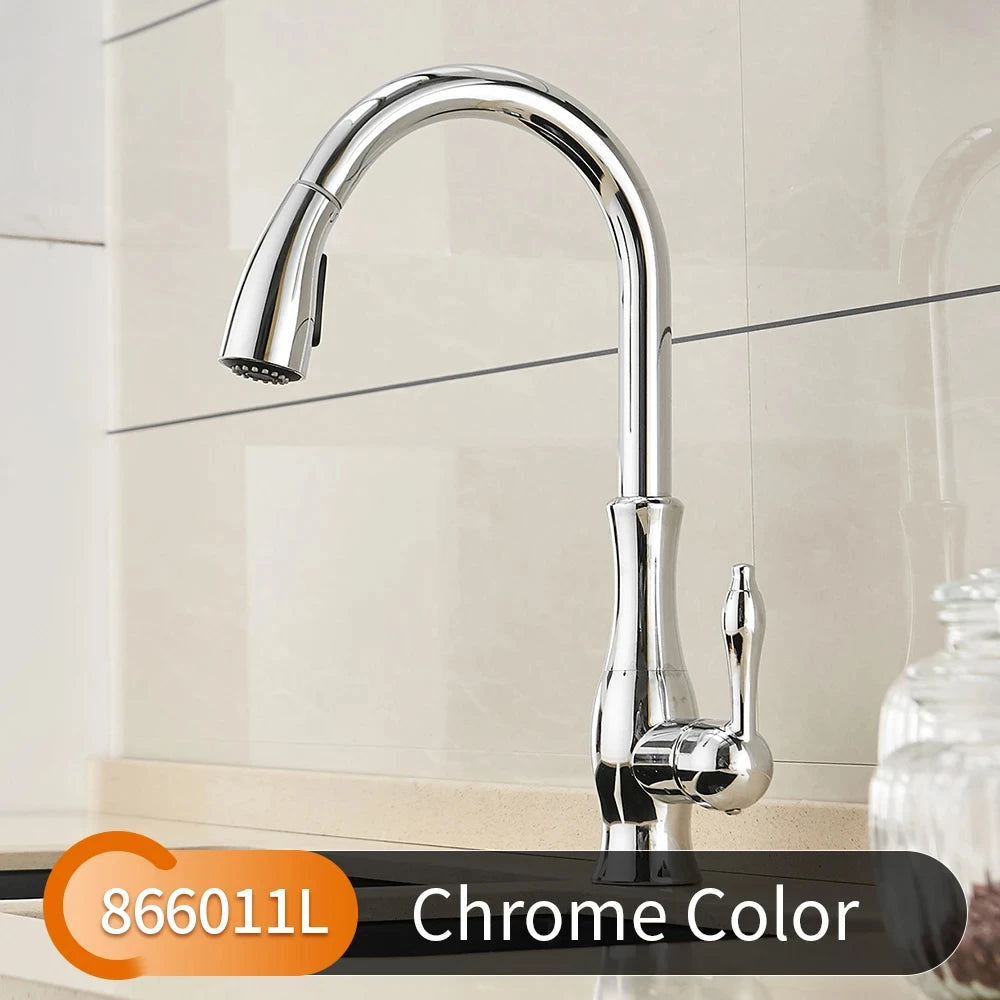 Black Gold Brass Kitchen Faucet Pull-Out Spray