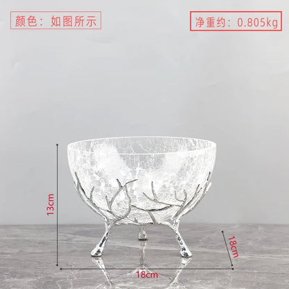 DecorBites™ Golden Branch Glass Fruit Plate: Stylish Home Storage Container & Decor Accessory