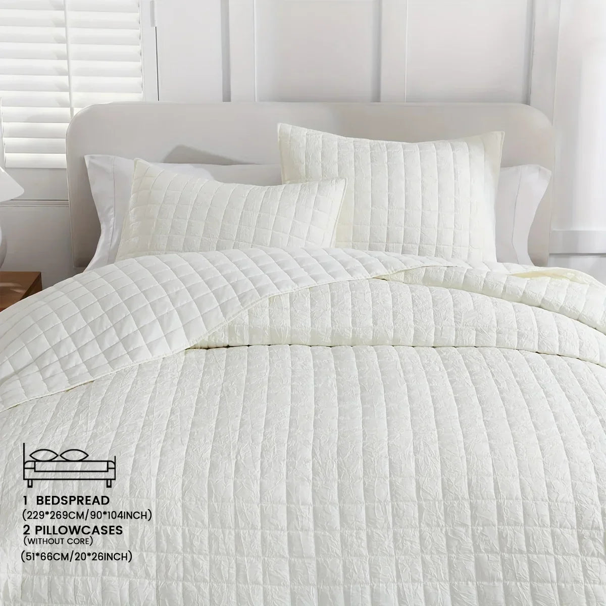 Decobites Soft Crumpled Bedspread Set (1 Bedspread + 2 Pillowcases) - Breathable & Comfortable