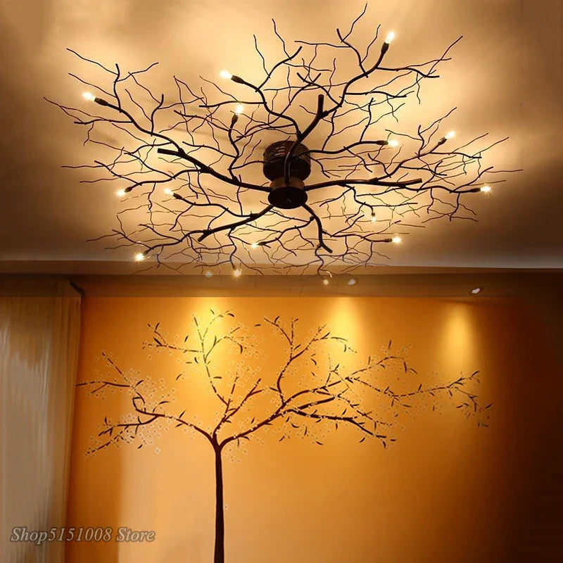 DecorBites™ Country Branch Iron Ceiling Light: American Style Living Room Decor Fixture