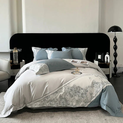 Juego de cama DecorBites™ Luxe con bordado de mariposas y flores, incluye funda nórdica, sábana y fundas de almohada (4 piezas).