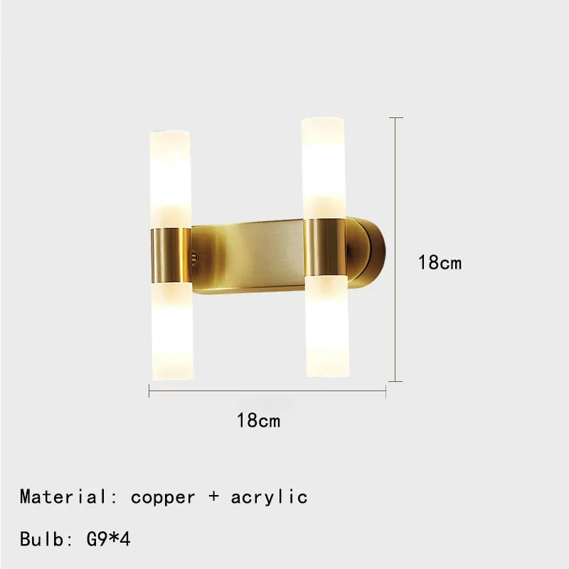 Lámpara de pared de acrílico en latón dorado Decorbites™ con bombilla G9 para iluminación de baño y dormitorio