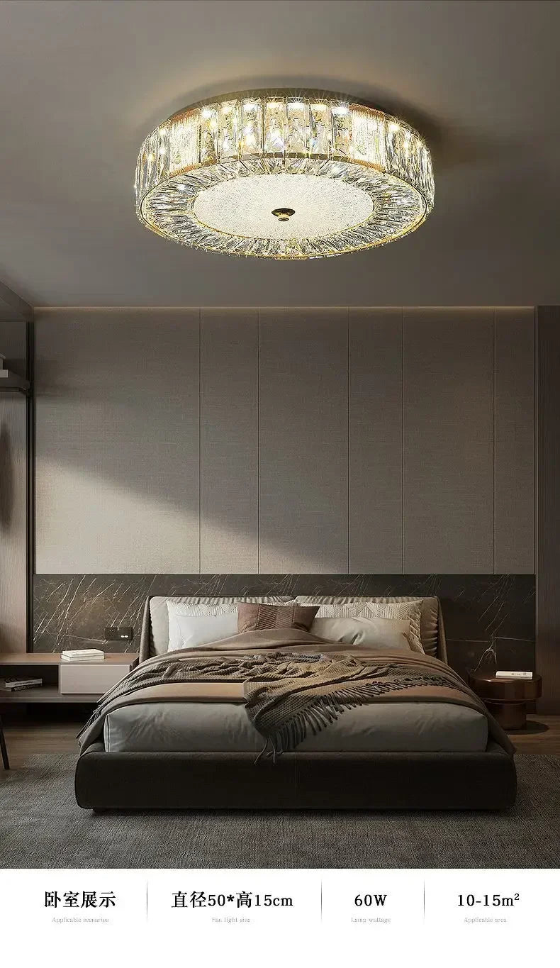 DecorBites™ Golden Crystal Ceiling Chandelier: Modern Luxury LED Light Fixture for Living Room