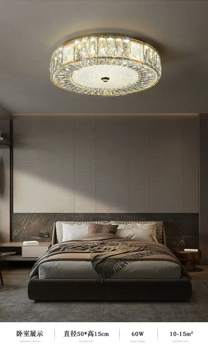 DecorBites™ Golden Crystal Ceiling Chandelier: Modern Luxury LED Light Fixture for Living Room