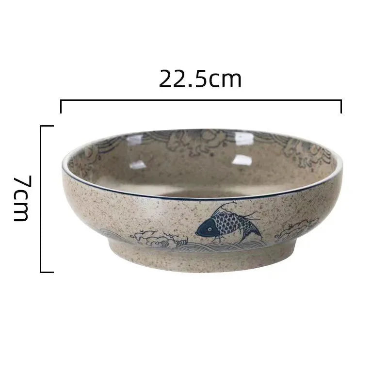 DecorBites™ 9" Retro Ceramic Ramen Noodle Bowl - Japanese Style Soup Bowl for Pickled Cabbage Fish
