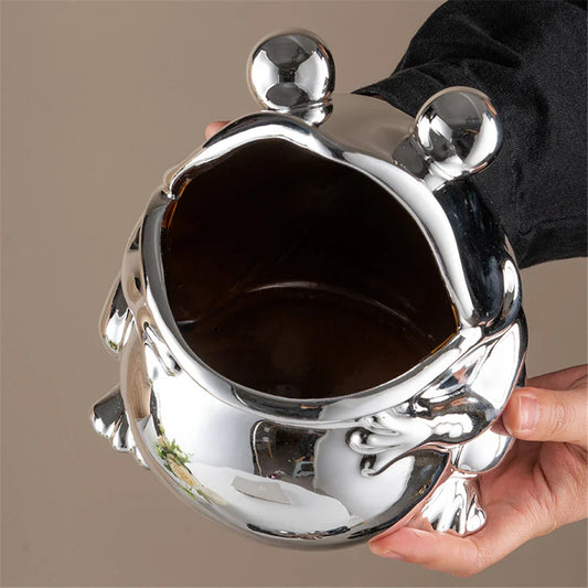 DecorBites™ Frog Sculpture Storage Box: Silver Green Desk Ornament & Home Decoration