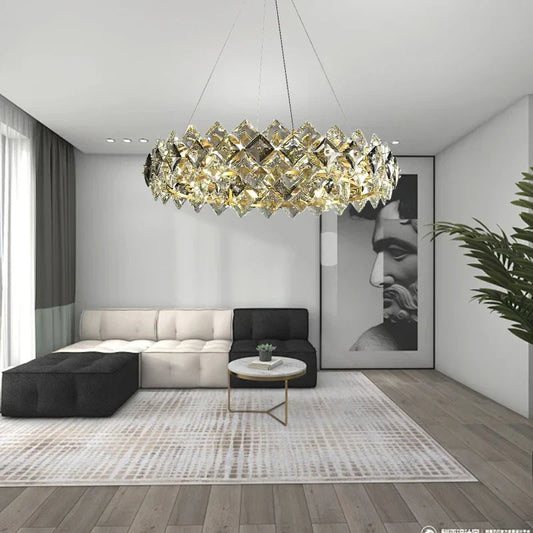 DecorBites™ Crystal Round Chandelier: Modern Dining Room Lighting Fixture, Nordic Style Decoration
