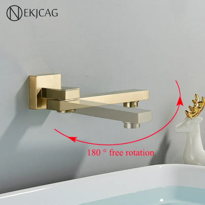 DecorBites™ Brushed Gold Wall Mounted Basin Faucet with Rotating Mixer