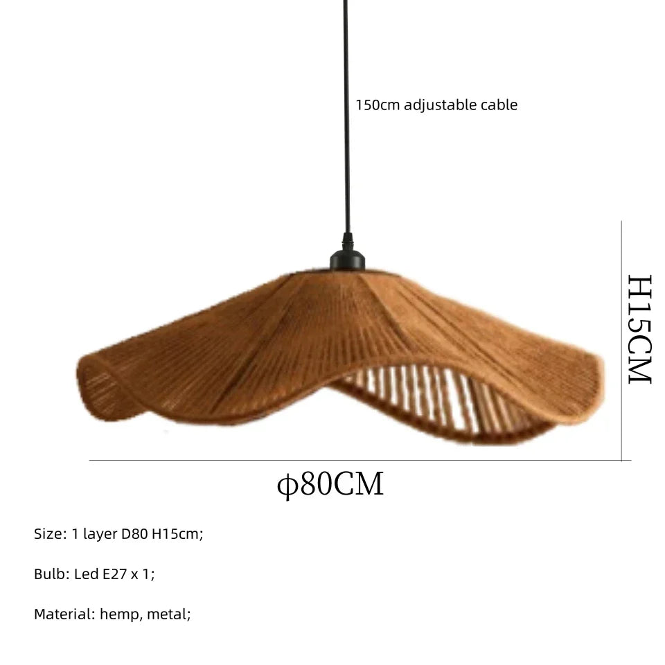 DecorBites™ Japanese Hemp Knit Pendant Light E27 LED Lamp - Nordic Wabi Sabi Style
