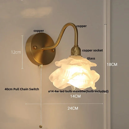 DecorBites™ Brass LED Wall Sconce Clear Glass Pull Chain Switch Modern Vanity Light