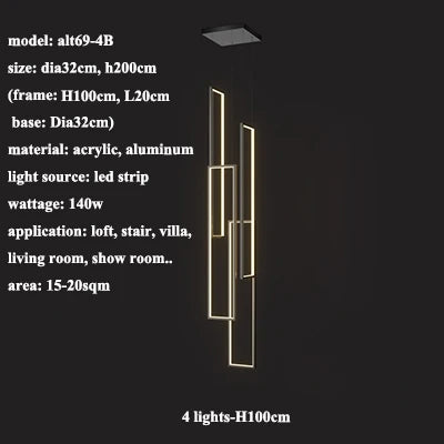 DecorBites™ LED Rectangle Staircase Chandelier Pendant Lighting for Modern Living Room Decor