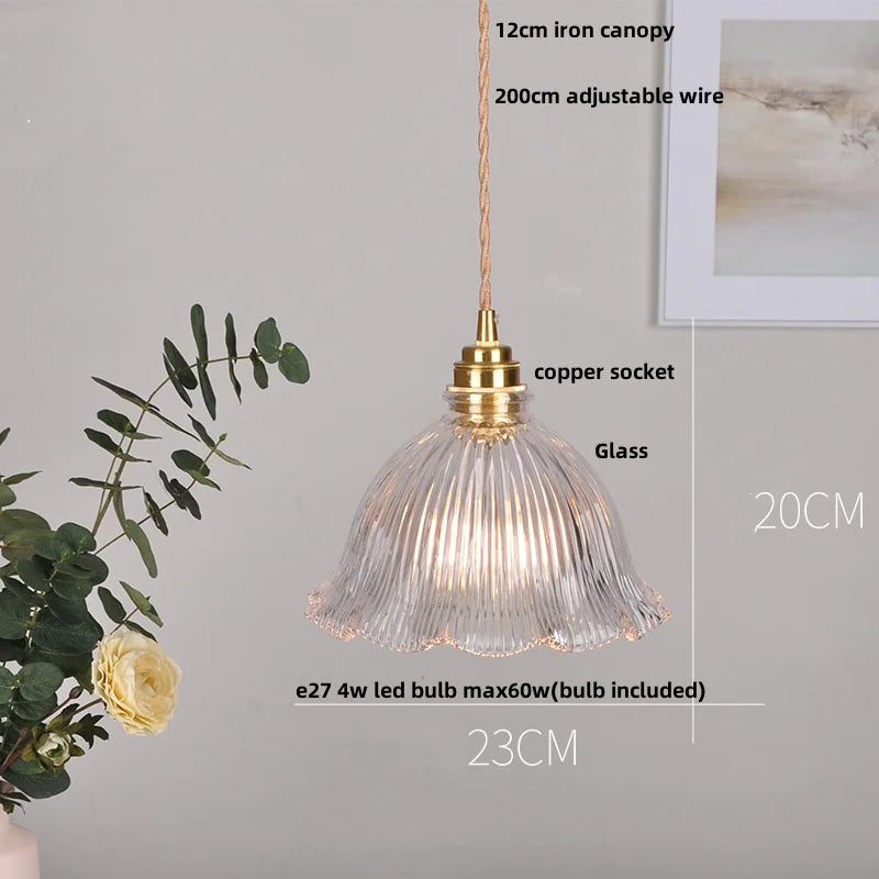 DecorBites™ LED Walnut Wood Pendant Light Clear Glass Copper Switch Decor