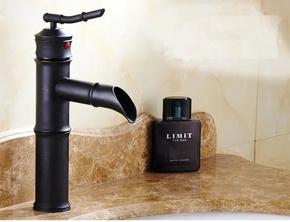 DecorBites™ Black Bronze Waterfall Faucet Bamboo Bathroom Sink Tap High Arch Mixer