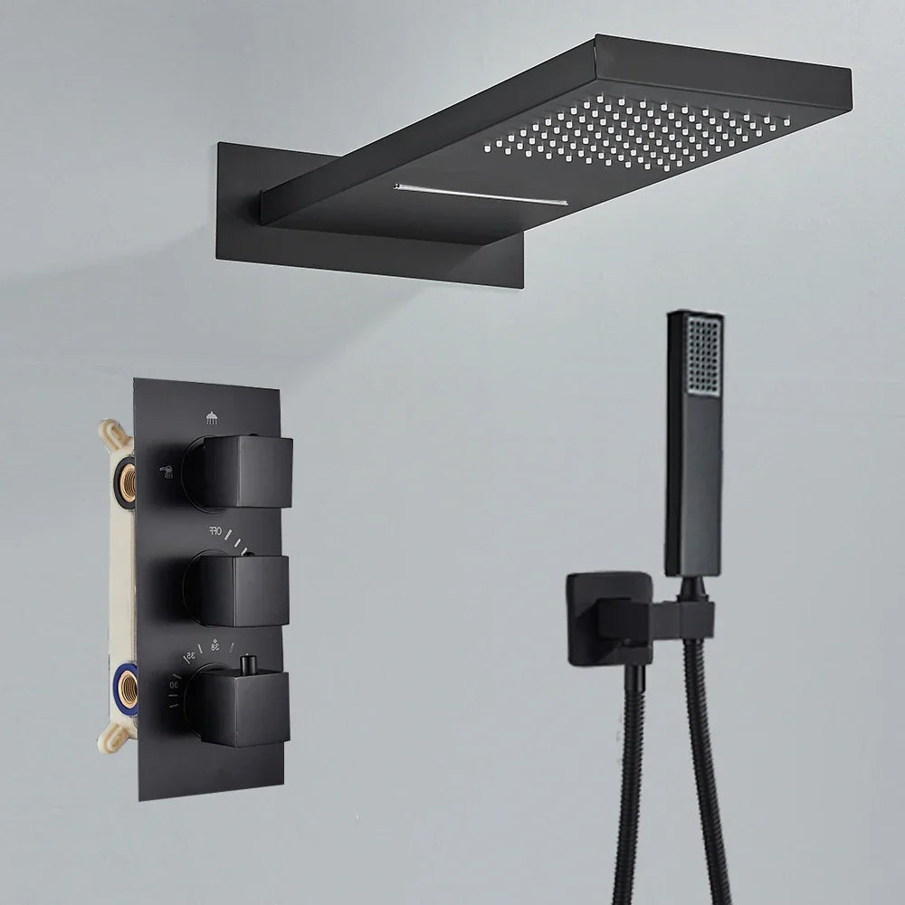 مجموعة حنفية دش ترموستاتية من DecorBites™ باللون الذهبي المصقول مع صنبور خلاط مخفي