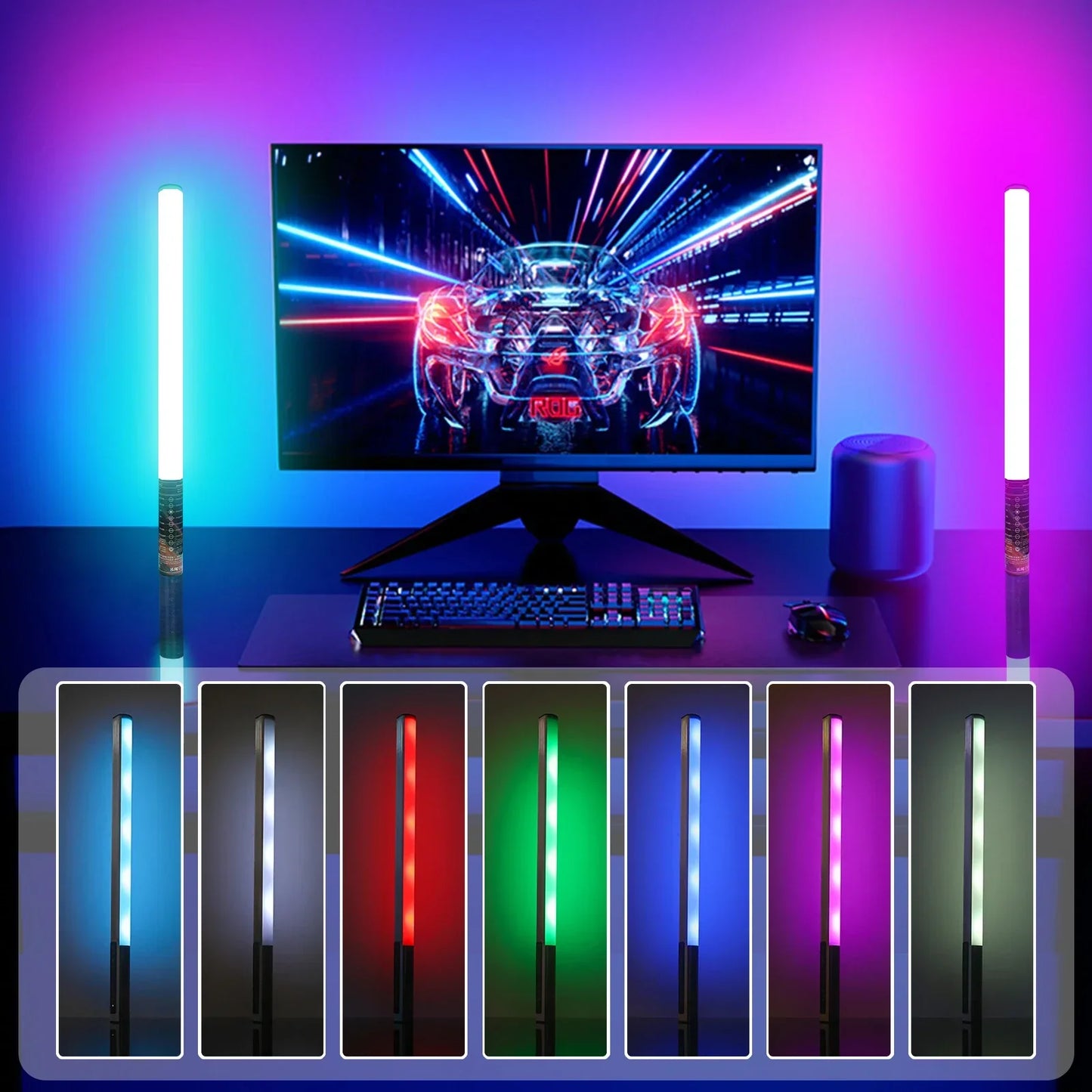 Trípode con barra de luz LED DecorBites™: Mood1 85 cm, modo música RGB para estudio de fotografía y vídeo.