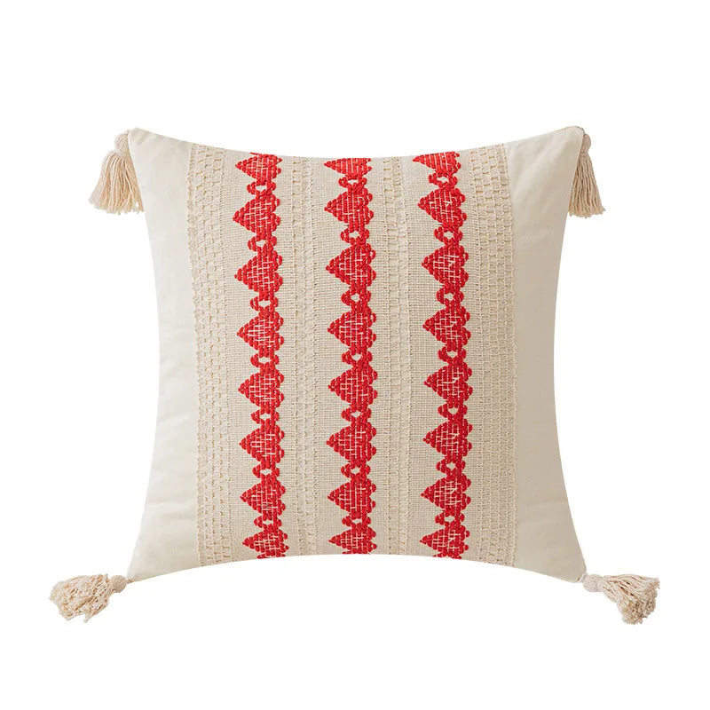 DecorBites™ Boho Geometric Tassel Cushion Cover Cotton Linen Crochet Pillowcase