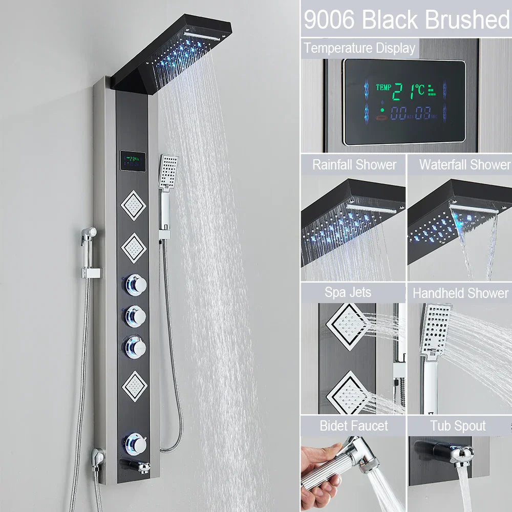 DecorBites™ Black LED Shower Faucet SPA Massage Jet Rain Panel Bidet Sprayer Tap