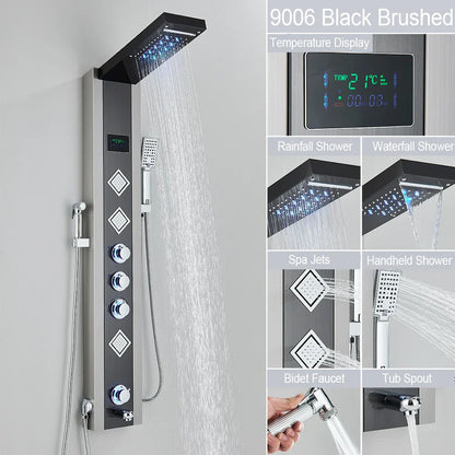DecorBites™ Black LED Shower Faucet SPA Massage Jet Rain Panel Bidet Sprayer Tap