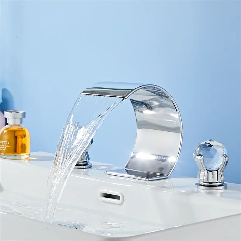 Grifo de baño con mango de cristal dorado Decorbites™ - Grifo de fregadero de latón de montaje amplio