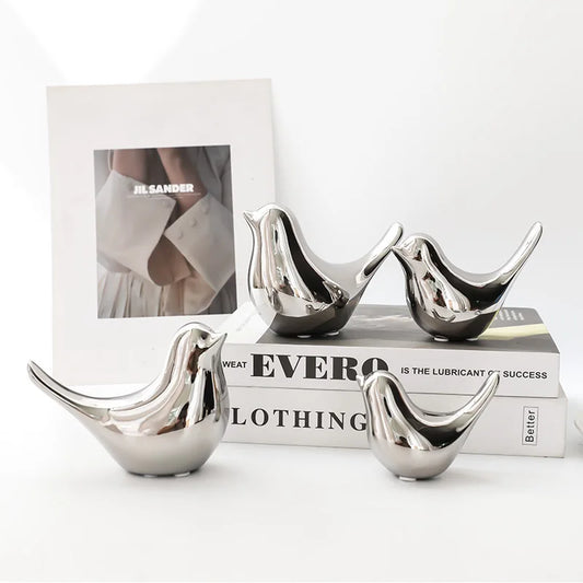 DecorBites™ Golden Silver Bird Figurines Modern Ceramic Statues - Home Decor Wedding Gifts
