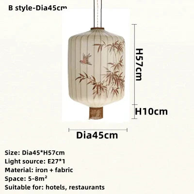 DecorBites™ Bamboo Leaf Pattern Lantern Pendent Lamp - Hand-painted Japanese Style Room Decor