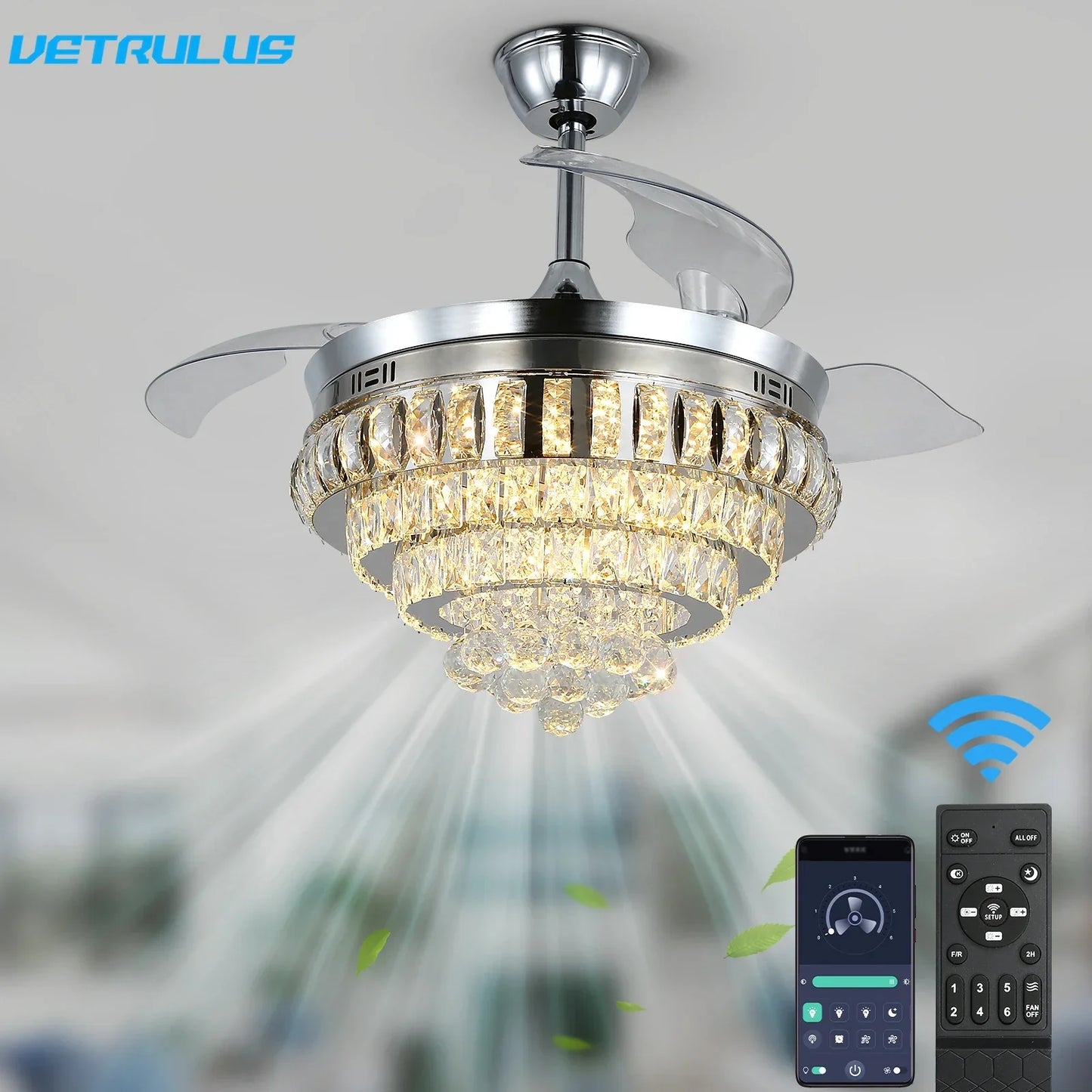 DecorBites™ Crystal Ceiling Fan with LED Light and Remote Control