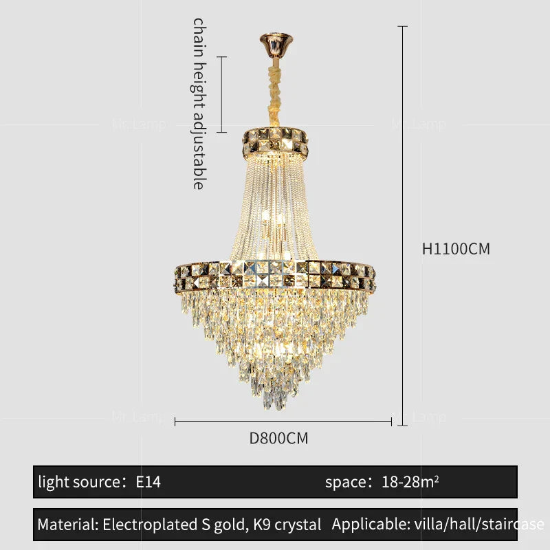 DecorBites™ Crystal Chandelier: Smart Dimming Duplex Villa Pendant for Luxe Living Rooms