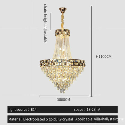 DecorBites™ Crystal Chandelier: Smart Dimming Duplex Villa Pendant for Luxe Living Rooms
