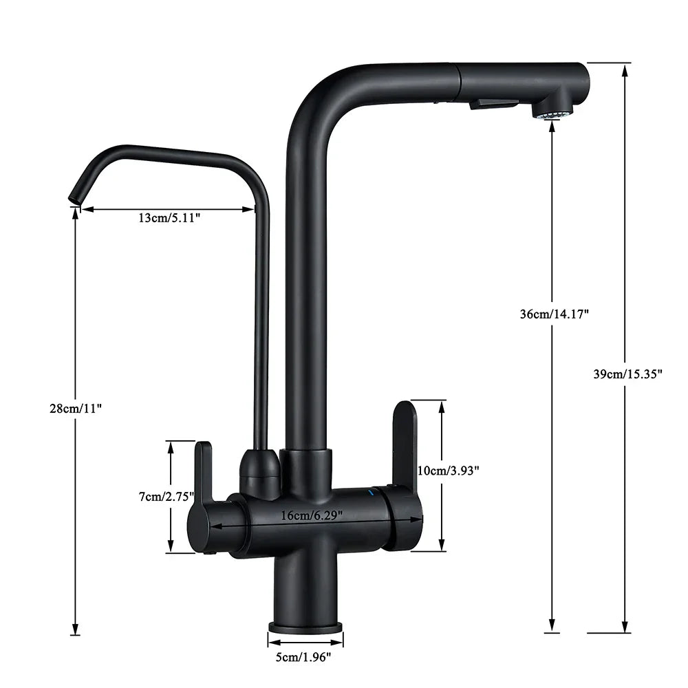 DecorBites™ Black 2-in-1 Purification Kitchen Faucet with Flexible Pull Out Nozzle