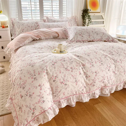 Decobites Princess Ruffles 100% Cotton Quilt Cover Set - Floral Soft Duvet Cover