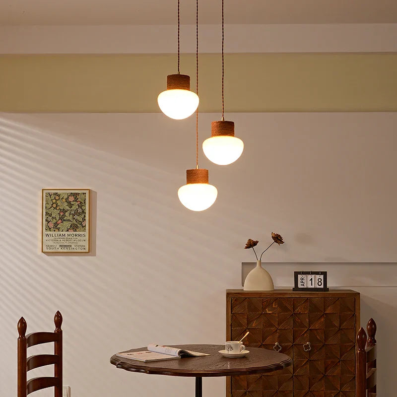 DecorBites™ Hemp Rope LED Pendant Light - Nordic Glass Hanging Lamp for Home Decor