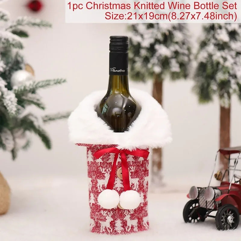 Christmas Wine Bottle Cover Merry Christmas Decorations For Home 2024 Cristmas Ornament Xmas Navidad Gifts Happy New Year 2025