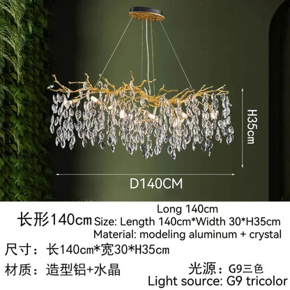 DecorBites™ Golden Crystal Tree Ceiling Chandelier, Luxury Aluminum Art Fixture