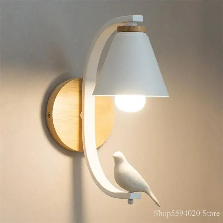DecorBites™ Birdie Wall Lamp: Modern Nordic Wood Bedroom Light