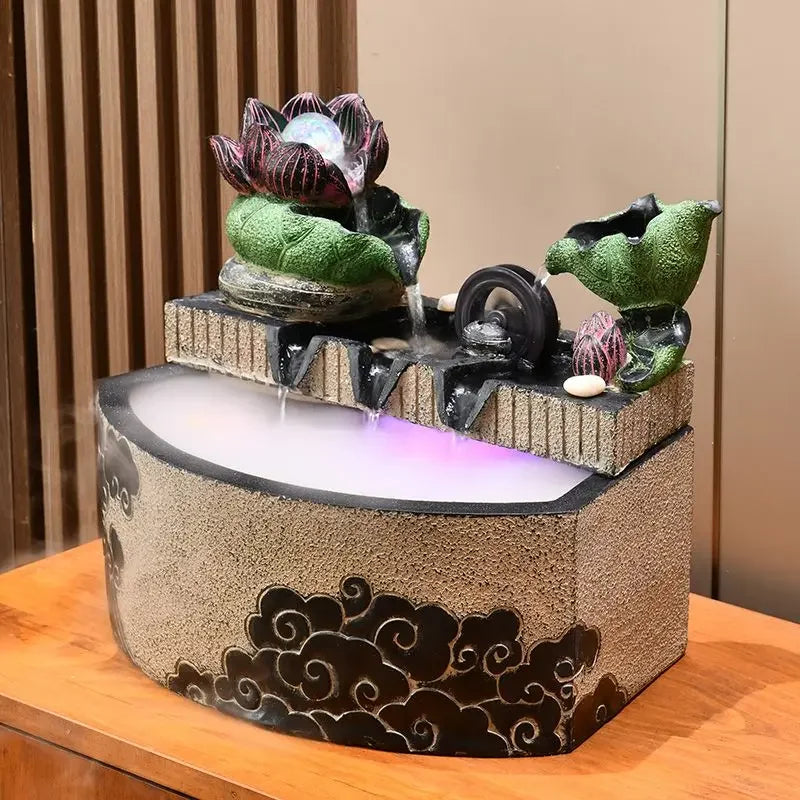 ديكوربايتس™ - ميزة مائية على شكل ورقة لوتس: عجلة دوران حوض السمك فينج شوي للاحتفال بافتتاح منزل جديد