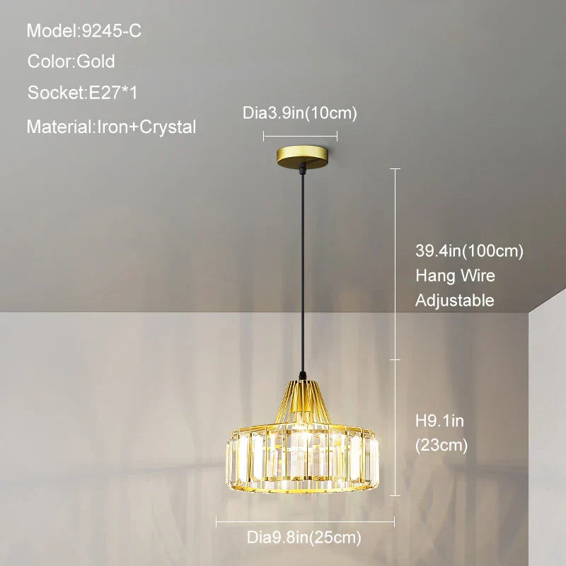 DecorBites™ Gold Mini Crystal Pendant Chandelier for Bedroom, Kitchen Island, Hallway - Small Black E27 Lamp