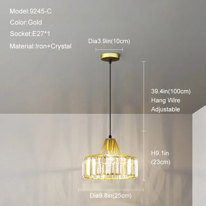 DecorBites™ Gold Mini Crystal Pendant Chandelier for Bedroom, Kitchen Island, Hallway - Small Black E27 Lamp