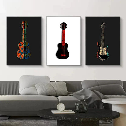 Lienzo impreso con guitarra eléctrica abstracta - Arte mural musical de DecorBites™