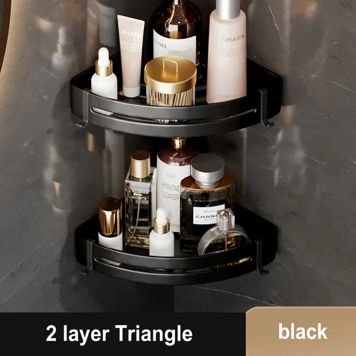 Estante de Esquina para Baño Decorbites™ Gold: Perchero de Almacenamiento Triangular Montado en la Pared para Artículos de Aseo