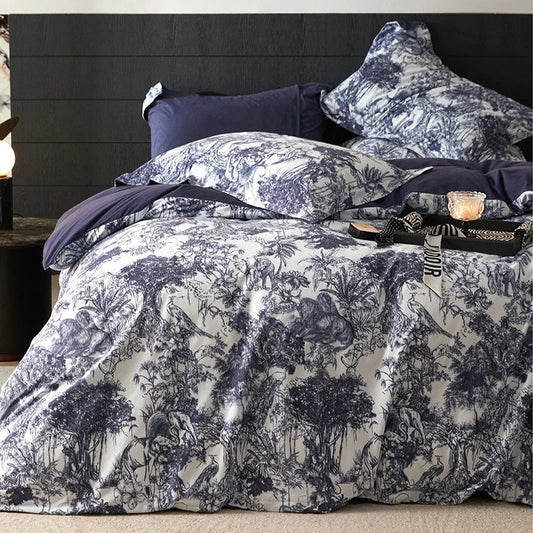 Decobites Forest Plant Ink Print Bedding Set, Soft Warm Duvet Cover Set