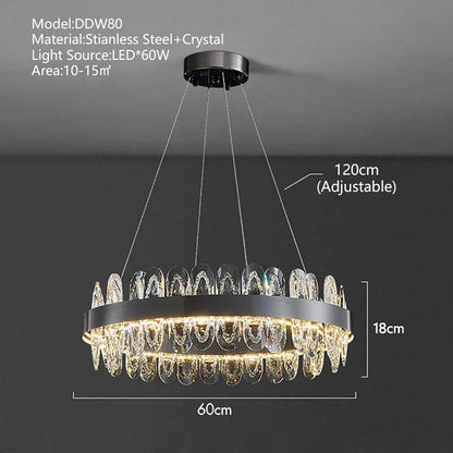 DecorBites™ Crystal LED Chandelier: Luxury Living Room Pendant Light with Modern Design
