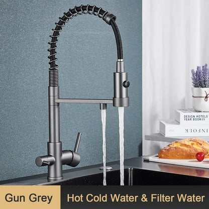 DecorBites™ Black 3 Way Drinking Water Filter Faucet: Brass, 360° Flexible, Purification Tap