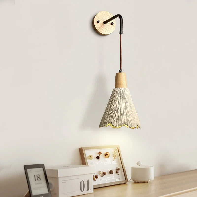 DecorBites™ LED Wall Light Fixture Cement Wood Base Bedside Lamp