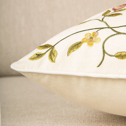 DecorBites™ Bird Embroidered Cotton Cushion Cover 45x45cm Square Floral Pillow Case