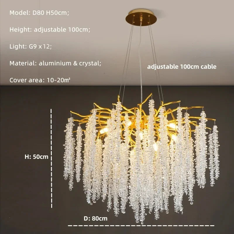 DecorBites™ Crystal Tassel LED Branch Chandelier for Dining Room and Home Decor
