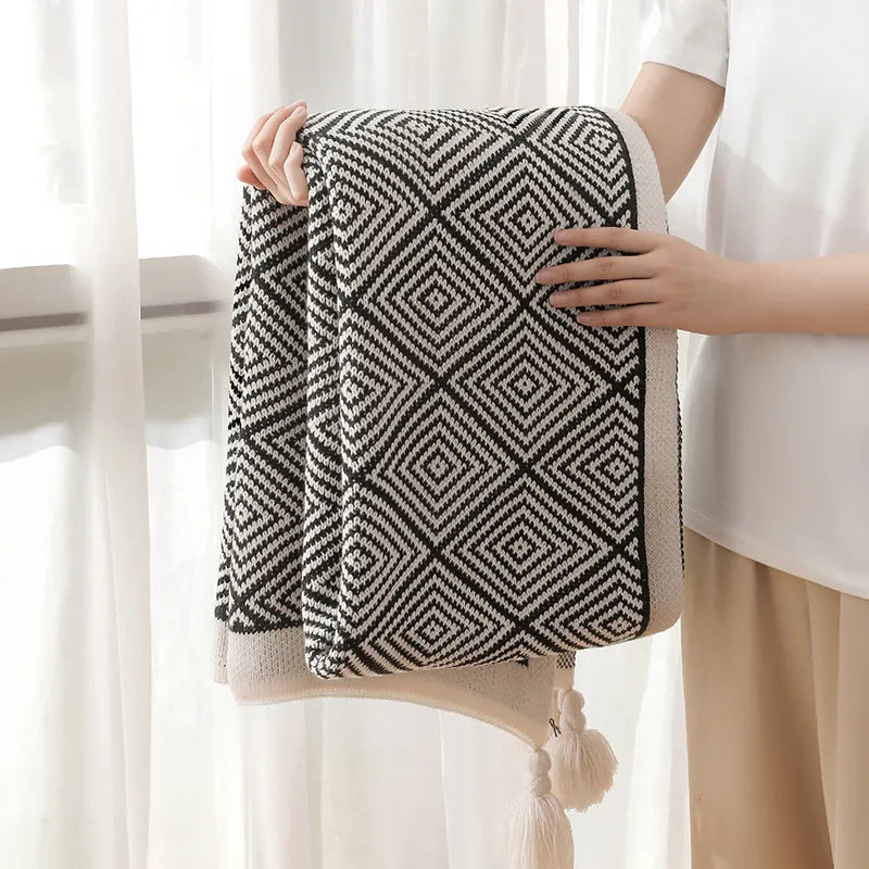 Manta con borlas geométricas DecorBites™ - Manta de sofá de estilo nórdico y alfombra decorativa bohemia