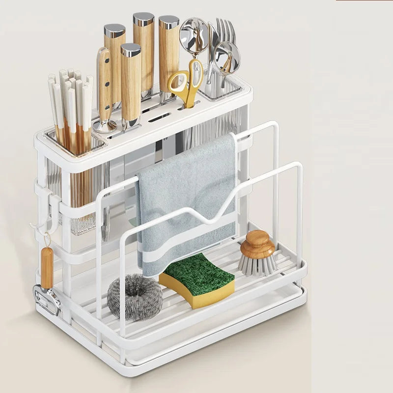 DecorBites™ Kitchen Storage Shelf: Multi-Functional Knife Holder & Sink Rack