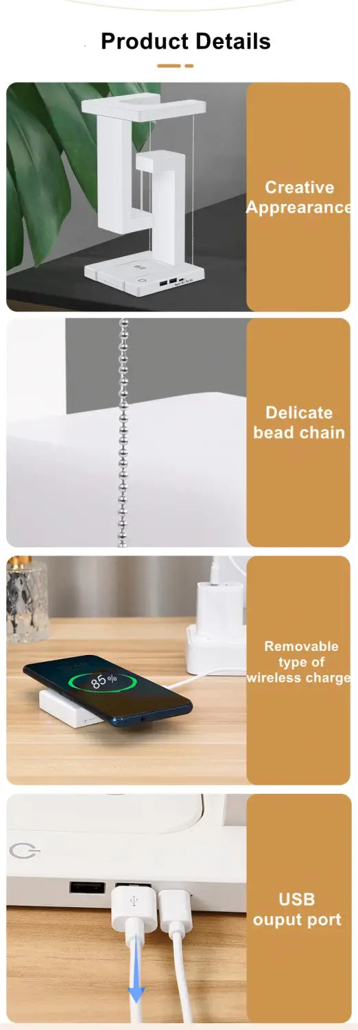 DecorBites™ Novelty floating lamp with 10 W detachable wireless charger decorative light for bedroom/office